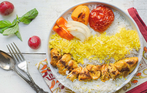 One shish Kebab on Rice